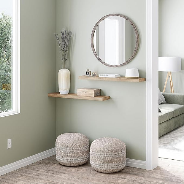 Ballucci Floating Shelves for Wall, 36" Wood Wall Shelf Set of 2, with Invisible Brackets for Bathroom, Living Room, Bedroom, Kitchen, Nursery, 8" Deep, Oak Finish