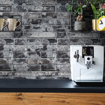 VEELIKE 15.7''x118'' Grey Brick Wallpaper Peel and Stick 3D Textured Faux Brick Wall Paper Self Adhesive Removable Waterproof Rustic Brick Contact Paper for Walls Bedroom Backsplash Cabinet Backdrop