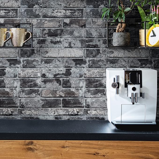 VEELIKE 15.7''x118'' Grey Brick Wallpaper Peel and Stick 3D Textured Faux Brick Wall Paper Self Adhesive Removable Waterproof Rustic Brick Contact Paper for Walls Bedroom Backsplash Cabinet Backdrop