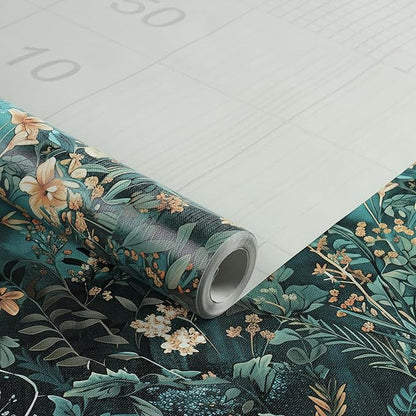 Floral Peel and Stick Wallpaper Green Flower Contact Paper 16.9inch x 118.1inch Botanical Self Adhesive Wallpaper for Bedroom Bathroom Vintage Decorative Cabinet Removable Paper Vinyl Roll