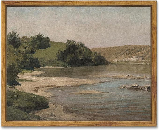 SHENIFY 8x10in Vintage Landscape Mountain River Decor for Bathroom Office Hallway Decor - Natural Framed