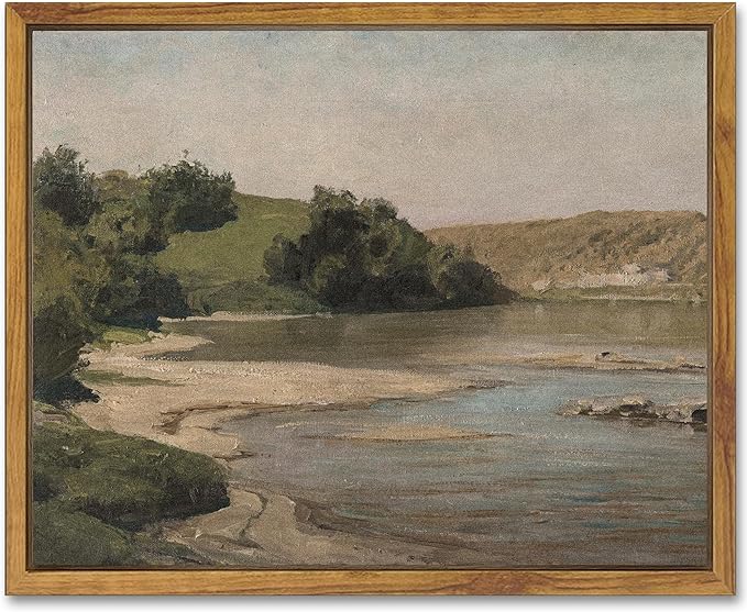 SHENIFY 8x10in Vintage Landscape Mountain River Decor for Bathroom Office Hallway Decor - Natural Framed