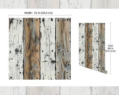FLFK Wood Wallpaper Peel and Stick Removable Rustic Wallpaper 16" x 384" Vinyl Waterproof Shiplap Wall Paper for Bedroom Shlef Cabinet Décor