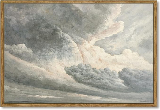 SHENIFY Landscape Framed Canvas Wall Art 24x36in Large Vintage Classical Clouds in the Sky Prints Hallway Bathroom Office Decor - Natural Framed