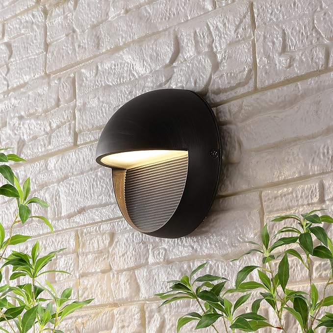 JONATHAN Y 6.25" Rustic Black Modern Round Outdoor Integrated LED Wall Sconce Light, Metal/Glass Waterproof Exterior Downlight for Porch, Patio, and Entryway, ETL Listed (JYL7441C)