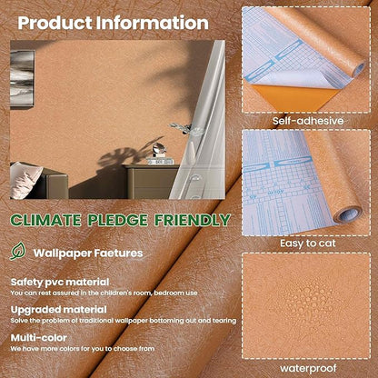 Abyssaly Cream Orange Wallpaper Peel and Stick Wallpaper 15.7in X 118in Silk Embossed Self Adhesive Removable Contact Paper for Bedroom Living Room Solid Color Brown Shelf Drawer Liners Paper