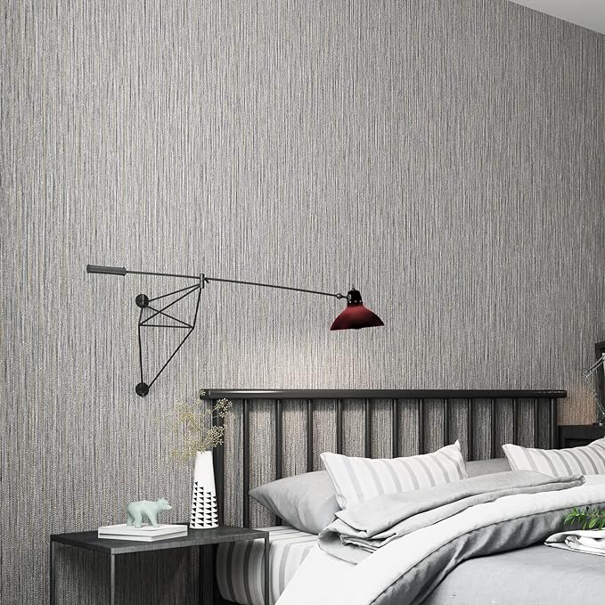 Haimin Grasscloth Wallpaper Textured 24in X 393in Fabric Contact Paper Brown Wall Paper Textured Linen Wallpaper Peel and Stick Self-Adhesive Thick Vinyl Embossed Film Wallpaper (Gray Brown)