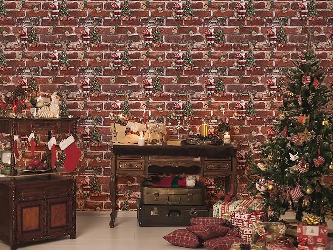 Christmas Wallpaper Brick Wallpaper Peel and Stick 17.3