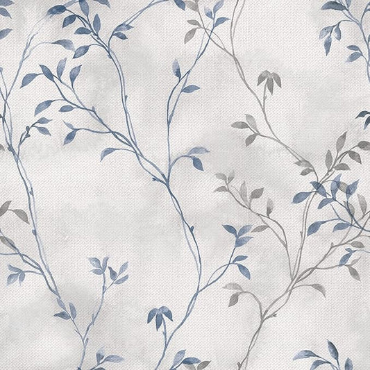 VaryStyle 17.7"x393" Tree Branches Peel and Stick Wallpaper Grey Blue Twigs with Leaf Linen Look Wallpaper Waterproof Vinyl Grey Contact Paper Vintage Tree Wall Paper for Kitchen Living Room Walls