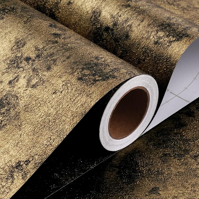 Stickyart Gold Metallic Peel and Stick Wallpaper Removable Thick Waterproof Luxury Textured Gold Contact Paper for Kitchen Countertops Cabinet Backsplash Vintage Gothic Vinyl Roll for Bedroom 12