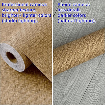 Haimin Fabric Wallpaper Textured Contact Paper (24in X 393in) Grasscloth Peel and Stick Faux Linen Wall Paper Self Adhesive Vinyl Wallpaper (Tan)