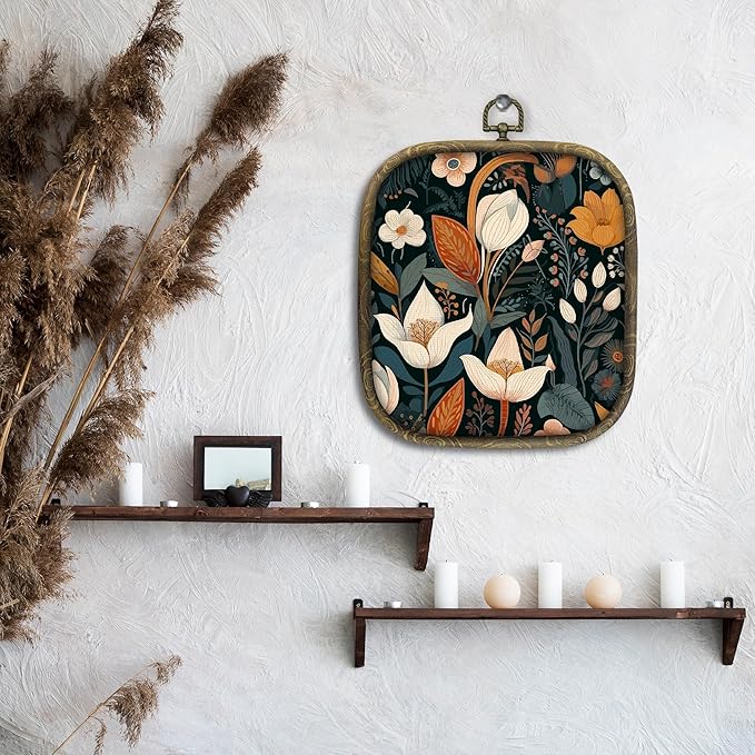 KSDUT Vintage Floral Wall Art Decor - Botanical Neutral Mid Century Modern Wall Art Canvas Frame Hanging Prints, Flower Landscape Square Wall Art Decor for Bathroom Home Gallery Decorations 6.5
