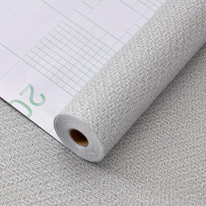 Haimin Fabric Wallpaper Textured Contact Paper (24in X 393in) Gray Grasscloth Wallpaper Peel and Stick Faux Linen Wall Paper Self-Adhesive Vinyl Looks Like Woven Straw