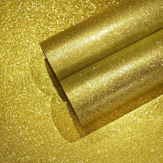 CHIHUT 15.7''x236'' Glitter Contact Paper Gold Glitter Wallpaper Stick and Peel for Walls Self Adhesive Shiny Glitter Wallpaper Roll Removable Fabric Decorative for Bedroom Cabinets Christmas Décor