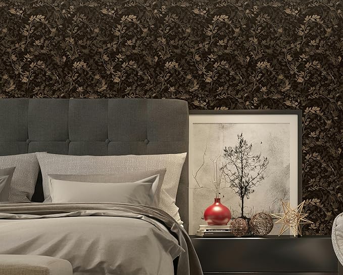 FLFK Peel and Stick Wallpaper Black Gothic Wall Paper for Bedroom Kitchen Apartment Decor 16" x 64"