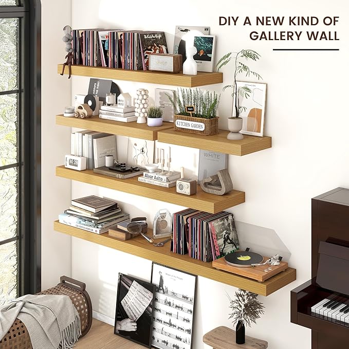 Floating Shelves for Wall, 72 Inch Wide x 12 Inch Deep Floating Shelves, Long Wood Floating Wall Shelf Shelves for Living Room Bathroom Bedroom Kitchen Home - (Oak, 72