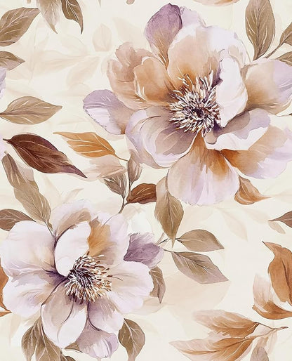 Purple Floral Peel and Stick Wallpaper Watercolor Contact Paper 17.5" × 118" Waterproof Vinyl Self Adhesive Vintage Brown Flower Wall Paper for Bedroom Walls Cabinet Locker Decor