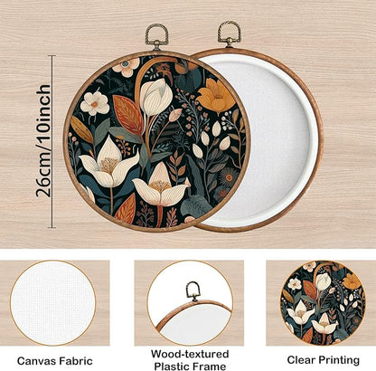 KSDUT Vintage Floral Wall Art Decor - Botanical Neutral Mid Century Modern Wall Art Canvas Frame Hanging Prints, Flower Landscape Round Wall Art Decor for Bathroom Home Gallery Decorations 10"x10"