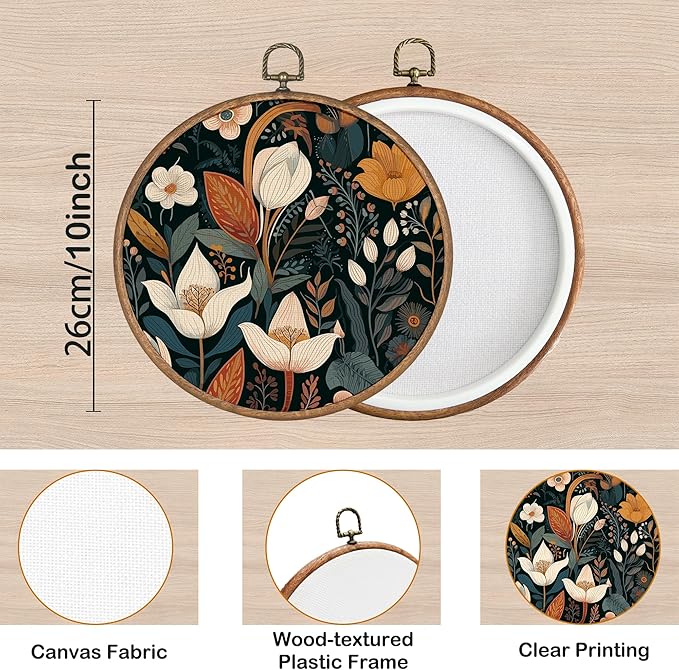 KSDUT Vintage Floral Wall Art Decor - Botanical Neutral Mid Century Modern Wall Art Canvas Frame Hanging Prints, Flower Landscape Round Wall Art Decor for Bathroom Home Gallery Decorations 10