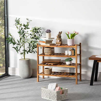 Natural Acacia Wood 2-Tier Folding Shoe Rack – Space-Saving Wooden Shoe Organizer Shelf for Entryway, Hallway, Mudroom, or Closet – Compact Indoor Storage for Footwear & More