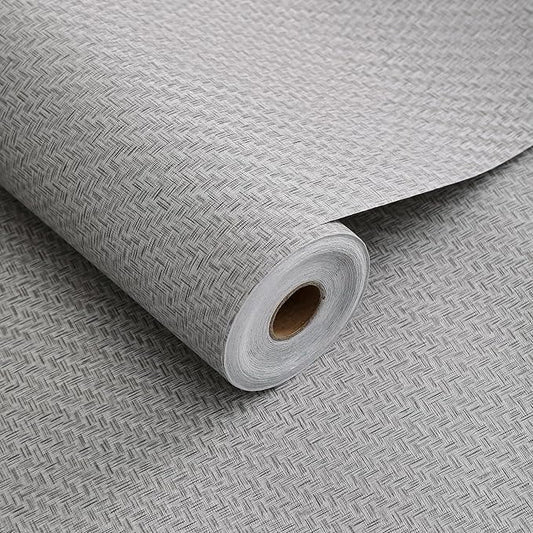Haimin Fabric Wallpaper Textured Contact Paper (24in X 393in) Gray Grasscloth Wallpaper Peel and Stick Faux Linen Wall Paper Self-Adhesive Vinyl Looks Like Woven Straw