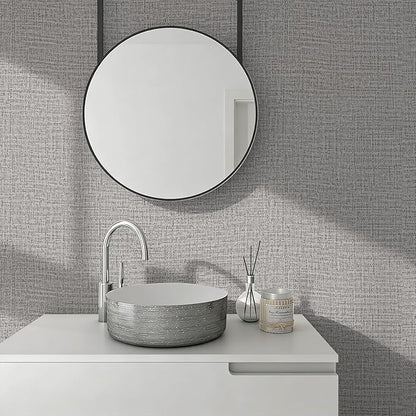 Guvana Grasscloth Peel and Stick Wallpaper Grey Textured Contact Paper Modern Removable Self Adhesive Wall Paper Thicken Fabric Faux Linen Wallpaper for Bathroom Living Room Cabinets 472inx15.7in