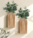 DREAMLOOM 2 Pack Wooden Wall Vases with Fake Plants, Wall Hanging Planters Boho Modern Farmhouse Indoor for Narrow Spaces Entryway Bathroom Home Office Decoration, Black