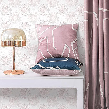 Peel and Stick Wallpaper Geometric Boho Wall Paper White Pink Fireworks Contact Paper 17.3"×197" Self-Adhesive Round Wallpaper for Bedroom Waterproof Removable Shelf Liner Decal Vinyl Roll