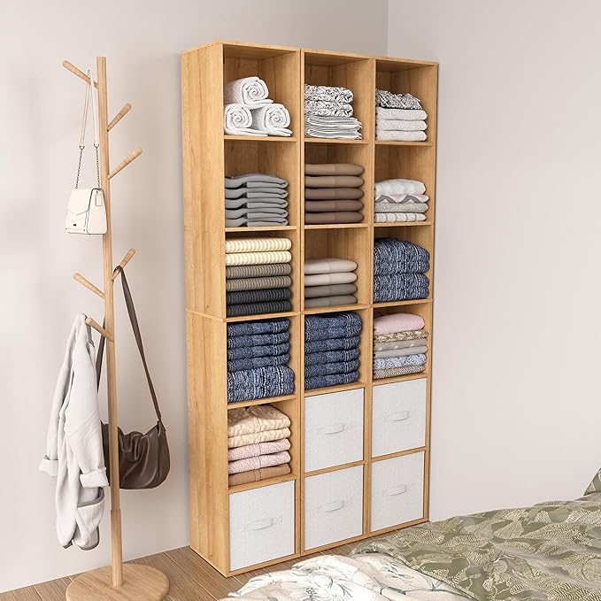 Cube Shelf,6 Cube Storage Organizer, 6 Tier Cube Low Bookcase Freestanding Storage Display Organizer, Six-Cubes Open Shelf Bookshelf for Home Office (Oak, 6-Cube)