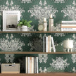 FunStick Damask Wallpaper Peel and Stick Vintage Green Victorian Wallpaper Removable Antique Dark Floral Wall Paper for Bathroom Waterproof Beige Damask Contact Paper for Walls Cabinets 17.5