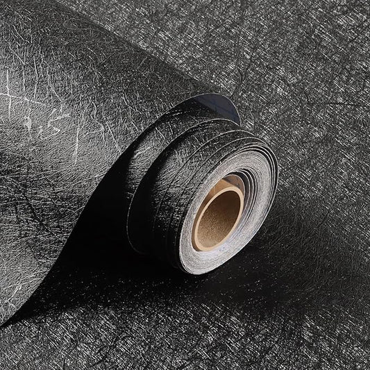 Kitico 17" x 118" Black Silk Wallpaper Peel and Stick, Embossed Textured Self Adhesive Wallpaper, Contact Paper Removable Waterproof Kitchen Vinyl Wrap Cabinet Furniture Textured Renter Friendly Wall