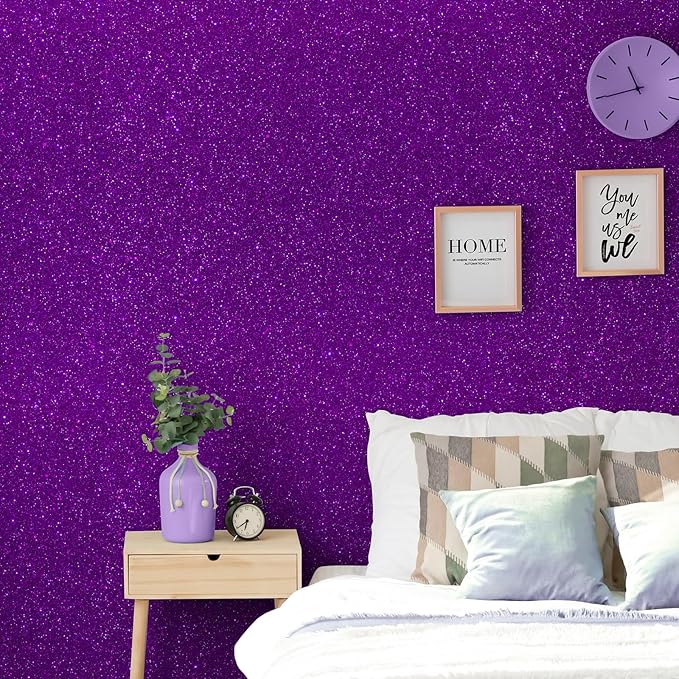 CHIHUT 15.7''x236'' Dark Purple Glitter Contact Paper Peel and Stick for Bedroom Walls Self Adhesive Sparkle Glitter Wallpaper Decorative Removable Purple Wallpaper Fabric Roll for Cabinet Shelf Liner
