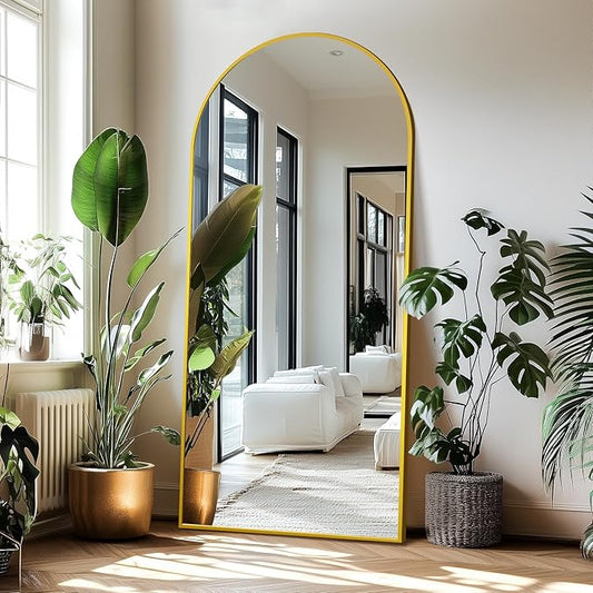 Delma Full Length Mirror, Large Floor Mirror for Wall, Bedroom, Bathroom, Living Room with Aluminium Frame (Stand, Arch 75x35-Gold)