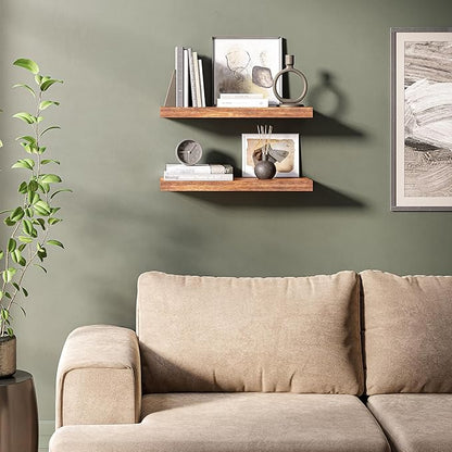 Ballucci Floating Shelves for Wall, 24" Wood Wall Shelf Set of 2, with Invisible Brackets for Bathroom, Living Room, Bedroom, Kitchen, Nursery, 8" Deep, Rustic Brown