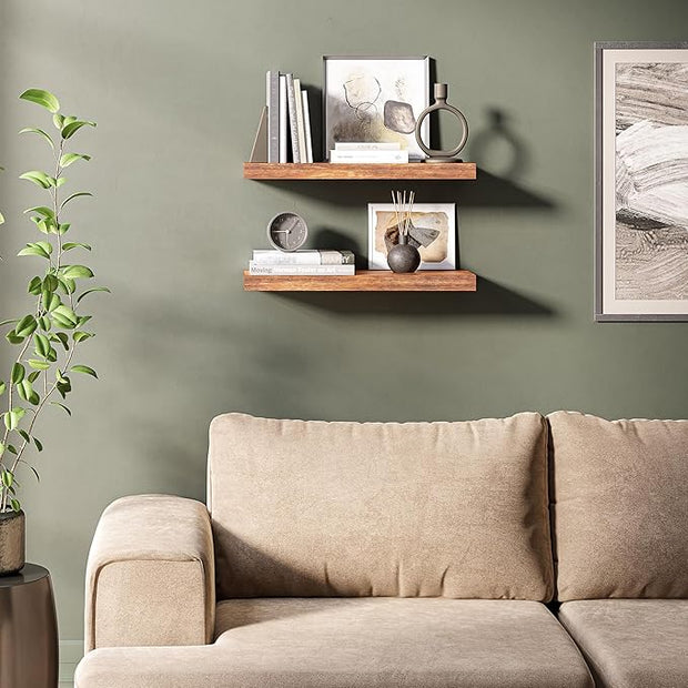 Ballucci Floating Shelves for Wall, 24" Wood Wall Shelf Set of 2, with Invisible Brackets for Bathroom, Living Room, Bedroom, Kitchen, Nursery, 8" Deep, Rustic Brown