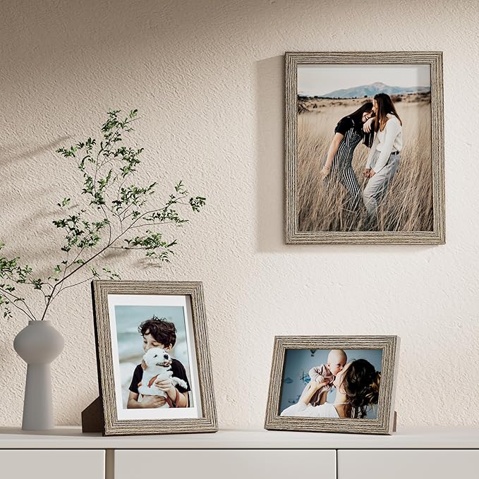 Vittanly Picture Frames Set of 10, Picture Frames Collage Wall Decor with Two 8x10, Four 5x7 and Four 4x6 Photo Frames, Gallery Wall Frame Set for Wall or Tabletop Display, Grayish Brown