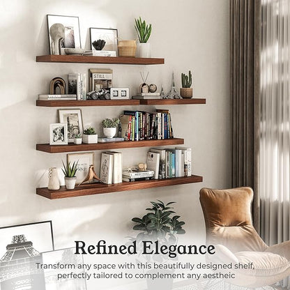 Floating Shelves for Wall, 9.3" Deep Wall Mounted Wood Shelves for Bathroom, Bedroom, Living Room, Kitchen, Hanging Shelf for Books/Storage/Room Decor (Walnut, 48")
