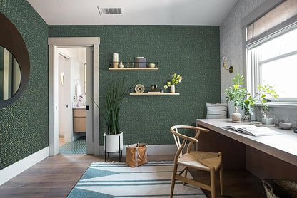 Guvana Grasscloth Peel and Stick Wallpaper Green/Gold Textured Contact Paper Vintage Removable Self Adhesive Wall Paper Thicken Fabric Faux Linen Wallpaper for Bathroom Living Room Decor 78.7inx15.7in