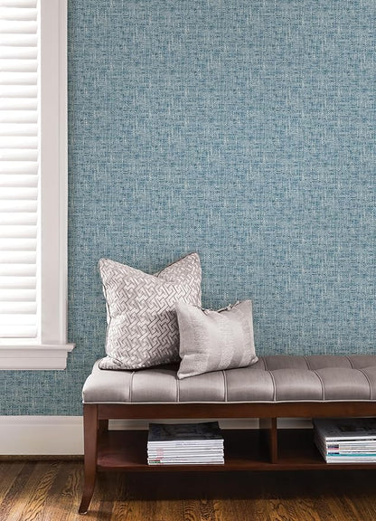 NuWallpaper NU2918 Navy Poplin Texture Peel & Stick Wallpaper, Blue