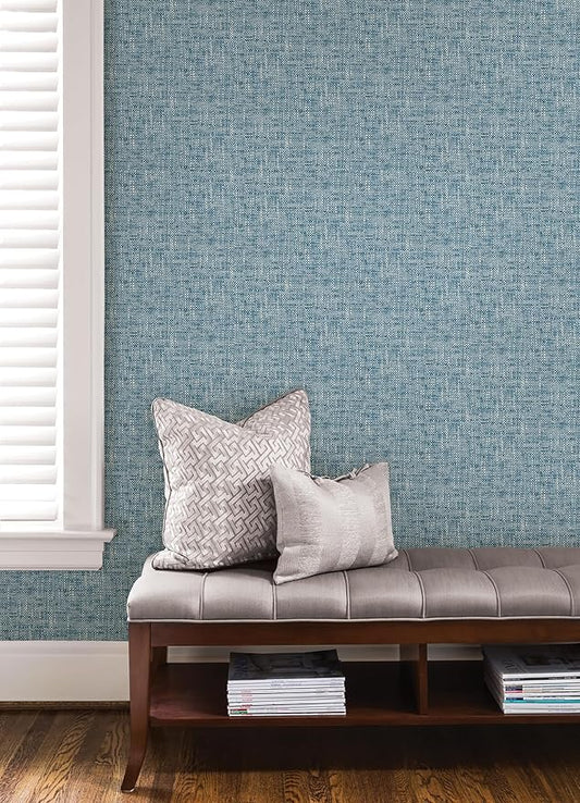 NuWallpaper NU2918 Navy Poplin Texture Peel & Stick Wallpaper, Blue
