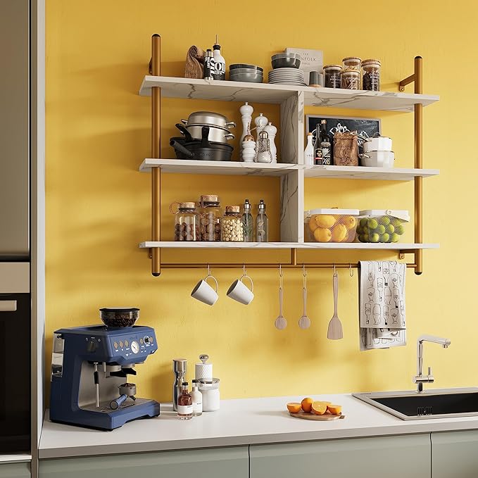 Bestier Kitchen Shelves Wall Mounted Floating Pipe Shelving 3 Tier 41.5