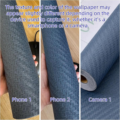Haimin Fabric Wallpaper Textured Contact Paper (24in X 393in) Navy Blue Grasscloth Wallpaper Peel and Stick Faux Linen Wall Paper Self-Adhesive Vinyl Looks Like Woven Straw