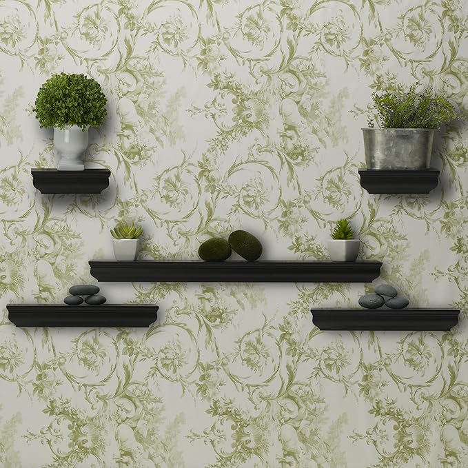 MELANNCO Floating Molding Shelves for Bedroom, Living Room, Bathroom, Kitchen, Nursery, Set of 5, Black