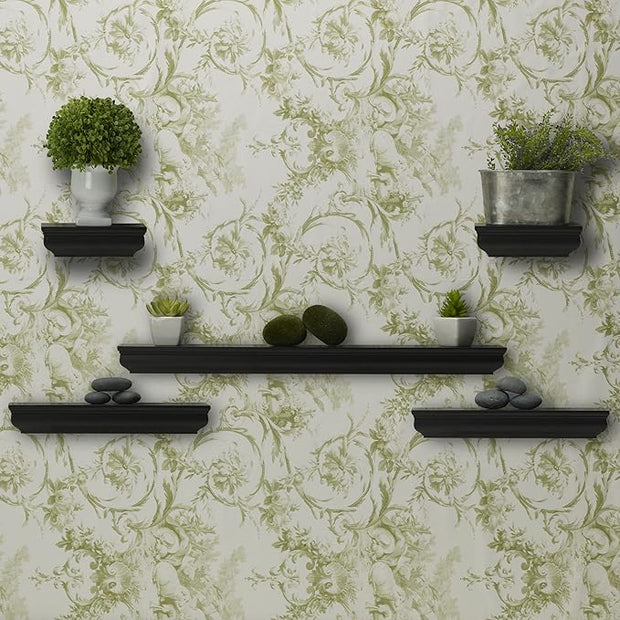 MELANNCO Floating Molding Shelves for Bedroom, Living Room, Bathroom, Kitchen, Nursery, Set of 5, Black