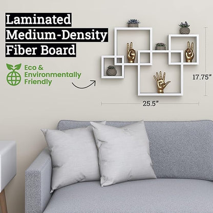 Greenco Gray Floating Cube Shelves - Intersecting Wall Mounted Shelves - Bedroom Decor for Men - Wall Decor Square Shelves for Bedrooms, Living Rooms & More - Set of 4 Box Shelves