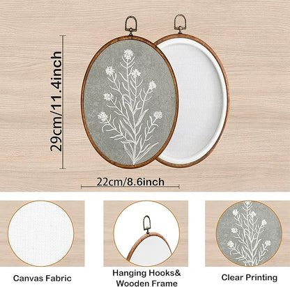 KSDUT Vintage Flower Wall Art Decor - Botanical Neutral Mid Century Modern Wall Art Canvas Frame Hanging Prints, Vintage Landscape Oval Wall Art Decor for Home Decorations 8.6"x11.4"