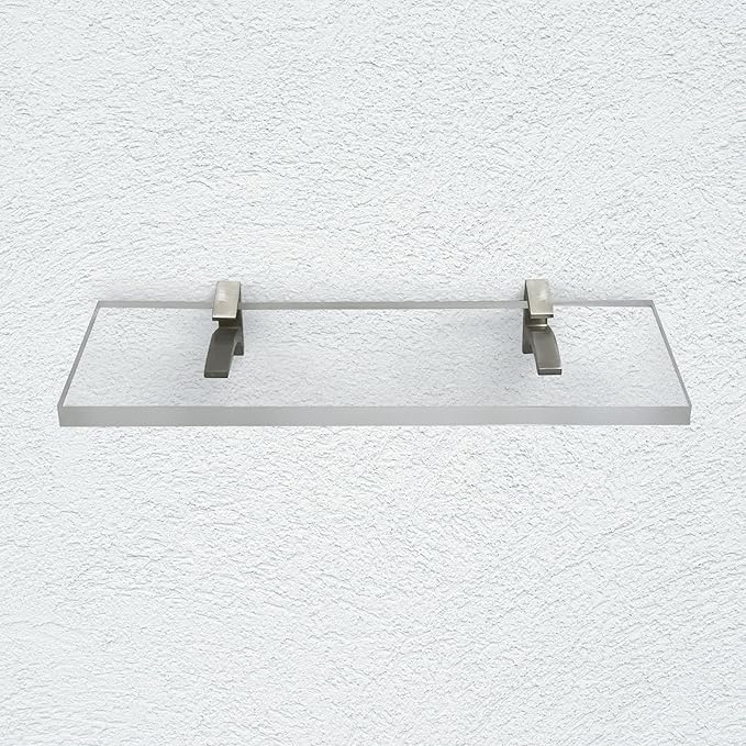 Clear Acrylic Shelves for Wall Storage, 6" W X 30" L, 3/4" Thick Floating Shelves for Wall, Bedroom, Living Room, Bathroom, Kitchen -‎Easy Installation with Screws and Brushed Nickel Finish Brackets