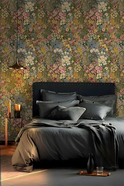 Floral Wallpaper Peel and Stick Boho Wall Paper Removable Waterproof Green Petal Pattern Contact Paper for Bedroom, Bathroom, Home Wall 17.3" x 393.7"