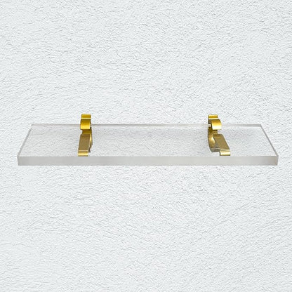 Clear Acrylic Shelves 11.5 inches, 3/4" Thick Transparent Wall Mounted Floating Shelves for Bedroom, Living Room, Bathroom, Kitchen -‎ with Screws and Brass Finish Brackets, Pack of 2
