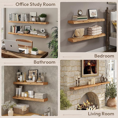 Marsmiles 40 inch Floating Shelves for Wall Elm Wood Live Edge Shelves Wall Mounted|Rustic Long Floating Shelves with Invisible Bracket for Bathroom Living Room Kitchen|Natural, 1 Pack